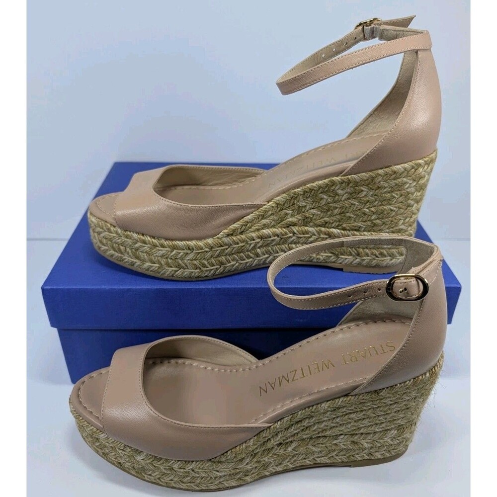 Stuart Weitzman Nudistia Espadrille Wedge Women's 8.5B Adobe Leather NEW in Box - Picture 2 of 12